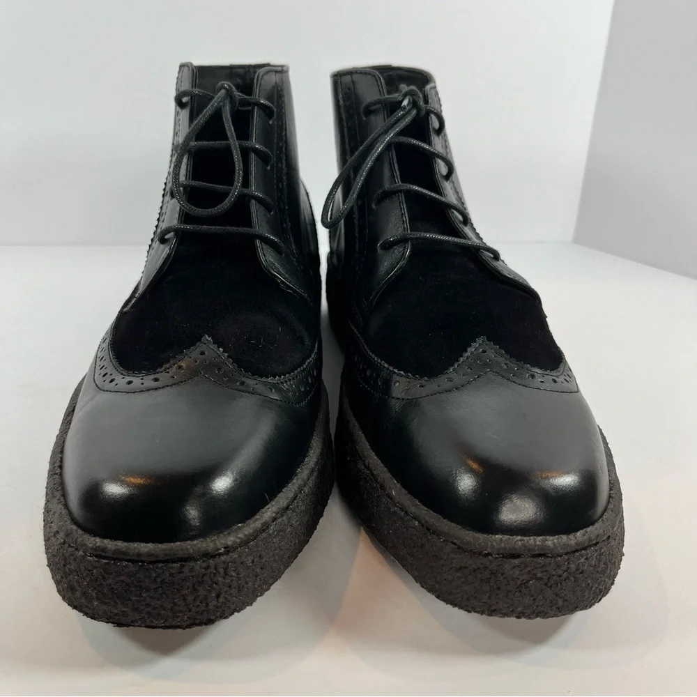 British Walkers Playboy Wingtip Crepe Sole Boots Black‎ Leather Suede 11.5